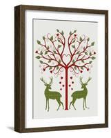 Christmas Des - Deer and Heart Tree, On Cream-Fab Funky-Framed Art Print