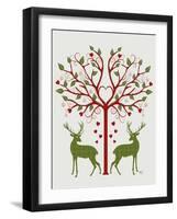 Christmas Des - Deer and Heart Tree, On Cream-Fab Funky-Framed Art Print