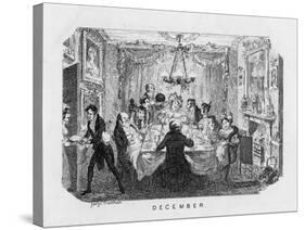 Christmas Dinner, Arrival of the Pudding-George Cruikshank-Stretched Canvas