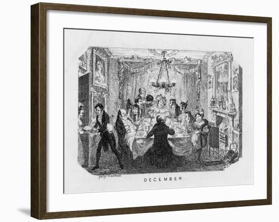 Christmas Dinner, Arrival of the Pudding-George Cruikshank-Framed Art Print