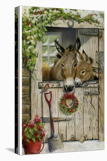 Christmas Donkies-Janet Pidoux-Stretched Canvas