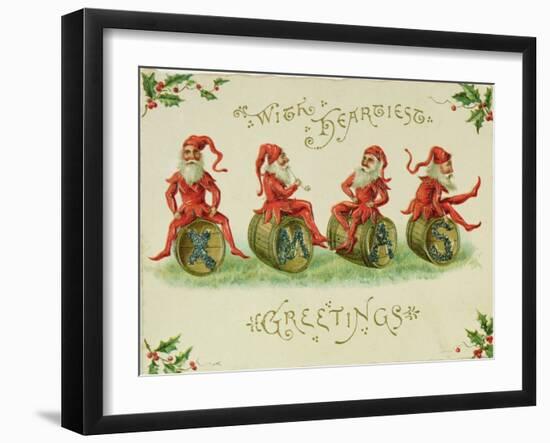 Christmas Elves, Postcard, Early 20th Century-null-Framed Giclee Print