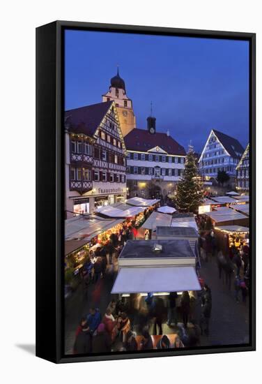 Christmas Fair in the Market Place with Stiftskirche Church-Markus-Framed Stretched Canvas