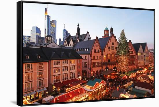 Christmas Fair on Roemerberg Square, Frankfurt am Main, Hesse, Germany, Europe-Hans-Peter Merten-Framed Stretched Canvas