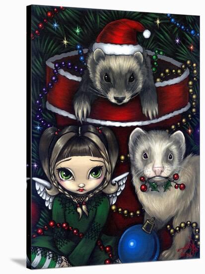 Christmas Ferrets - a Ferret Painting-Jasmine Becket-Griffith-Stretched Canvas