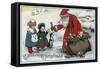 Christmas Greeting - Santa and Kids-Lantern Press-Framed Stretched Canvas