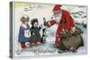 Christmas Greeting - Santa and Kids-Lantern Press-Stretched Canvas