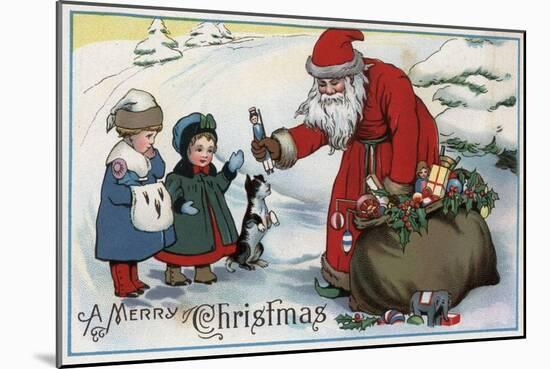 Christmas Greeting - Santa and Kids-Lantern Press-Mounted Art Print