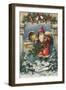 Christmas Greeting - Santa and Record Player-Lantern Press-Framed Art Print