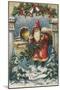 Christmas Greeting - Santa and Record Player-Lantern Press-Mounted Art Print