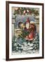 Christmas Greeting - Santa and Record Player-Lantern Press-Framed Art Print