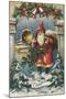 Christmas Greeting - Santa and Record Player-Lantern Press-Mounted Art Print