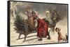 Christmas Greeting - Santa and Sleigh-Lantern Press-Framed Stretched Canvas