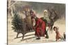 Christmas Greeting - Santa and Sleigh-Lantern Press-Stretched Canvas
