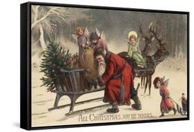 Christmas Greeting - Santa and Sleigh-Lantern Press-Framed Stretched Canvas