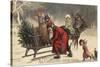 Christmas Greeting - Santa and Sleigh-Lantern Press-Stretched Canvas