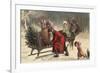 Christmas Greeting - Santa and Sleigh-Lantern Press-Framed Art Print