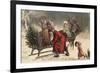 Christmas Greeting - Santa and Sleigh-Lantern Press-Framed Art Print