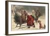 Christmas Greeting - Santa and Sleigh-Lantern Press-Framed Art Print