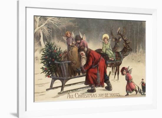 Christmas Greeting - Santa and Sleigh-Lantern Press-Framed Premium Giclee Print
