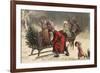 Christmas Greeting - Santa and Sleigh-Lantern Press-Framed Premium Giclee Print
