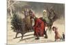 Christmas Greeting - Santa and Sleigh-Lantern Press-Mounted Premium Giclee Print