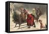 Christmas Greeting - Santa and Sleigh-Lantern Press-Framed Stretched Canvas