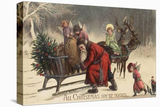 Christmas Greeting - Santa and Sleigh-Lantern Press-Stretched Canvas