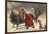 Christmas Greeting - Santa and Sleigh-Lantern Press-Framed Art Print