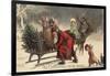 Christmas Greeting - Santa and Sleigh-Lantern Press-Framed Art Print