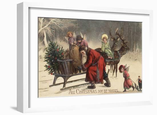 Christmas Greeting - Santa and Sleigh-Lantern Press-Framed Art Print