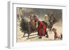 Christmas Greeting - Santa and Sleigh-Lantern Press-Framed Art Print