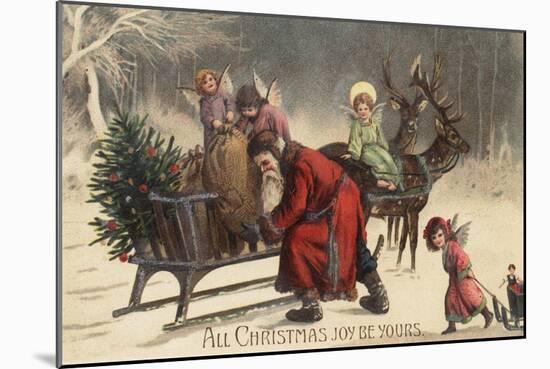Christmas Greeting - Santa and Sleigh-Lantern Press-Mounted Art Print
