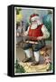 Christmas Greeting - Santa Building Sled-Lantern Press-Framed Stretched Canvas