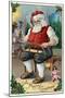 Christmas Greeting - Santa Building Sled-Lantern Press-Mounted Art Print