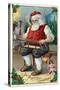 Christmas Greeting - Santa Building Sled-Lantern Press-Stretched Canvas