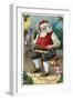 Christmas Greeting - Santa Building Sled-Lantern Press-Framed Art Print