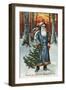 Christmas Greeting - Santa in Blue-Lantern Press-Framed Art Print