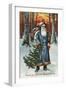 Christmas Greeting - Santa in Blue-Lantern Press-Framed Art Print