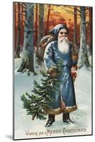 Christmas Greeting - Santa in Blue-Lantern Press-Mounted Art Print
