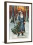 Christmas Greeting - Santa in Blue-Lantern Press-Framed Art Print