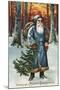 Christmas Greeting - Santa in Blue-Lantern Press-Mounted Art Print