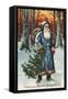 Christmas Greeting - Santa in Blue-Lantern Press-Framed Stretched Canvas