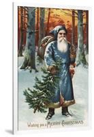 Christmas Greeting - Santa in Blue-Lantern Press-Framed Art Print