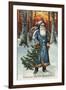 Christmas Greeting - Santa in Blue-Lantern Press-Framed Art Print