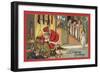Christmas Greeting - Santa Pulling Out Gifts-Lantern Press-Framed Art Print