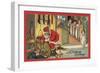 Christmas Greeting - Santa Pulling Out Gifts-Lantern Press-Framed Art Print