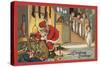 Christmas Greeting - Santa Pulling Out Gifts-Lantern Press-Stretched Canvas