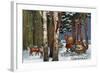 Christmas Greeting - Santa Through Forest-Lantern Press-Framed Art Print