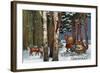 Christmas Greeting - Santa Through Forest-Lantern Press-Framed Art Print